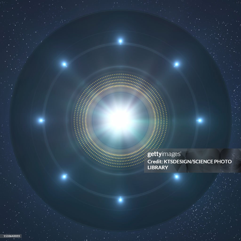 UFO in the sky from below, illustration