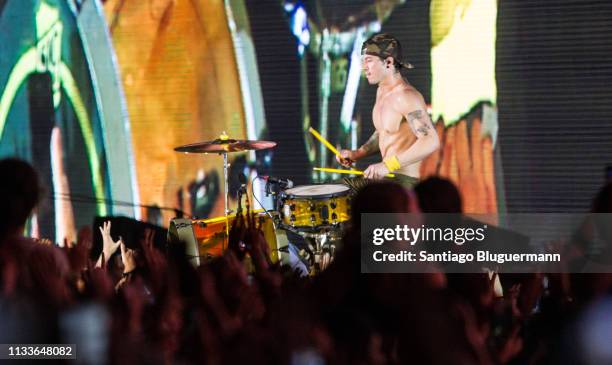 Twenty One Pilots performs during the first day of Lollapalooza Buenos Aires 2018 at Hipodromo de San Isidro on March 29, 2019 in Buenos Aires,...