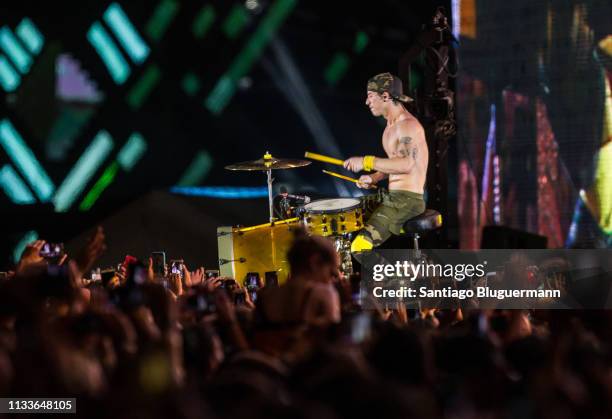 Twenty One Pilots performs during the first day of Lollapalooza Buenos Aires 2018 at Hipodromo de San Isidro on March 29, 2019 in Buenos Aires,...