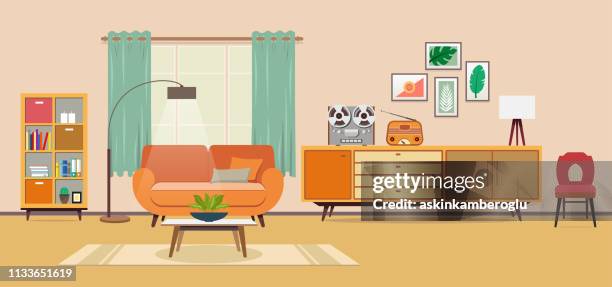 ilustrações de stock, clip art, desenhos animados e ícones de vintage room - sala de casa