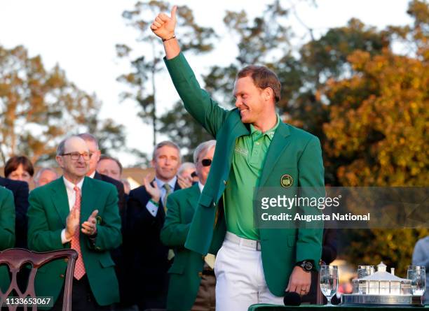 Master Champion Danny Willett of England during the Green Jacket Presentation at Augusta National Golf Club on Sunday April 10, 2016.