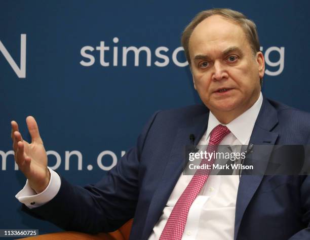 Russian Ambassador to the United States Anatoly Antonov speaks about U.S.-Russian relations during a discussion at the Henry L. Stimson Center on...