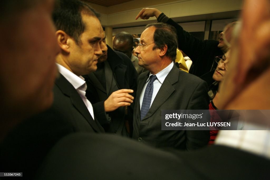 Francois Hollande in the displacement to Aulnay-sous-Bois to support Gerard Segura, candidate of the municipal elections In Aulnay sous Bois, France On February 09, 2008.