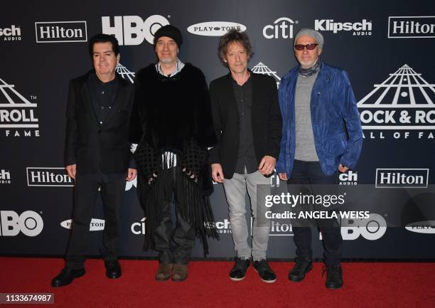 Inductees Lol Tolhurst, Michael Dempsey, Perry Bamonte and Boris Williams of The Cure attend the 34th Annual Rock & Roll Hall of Fame Induction...