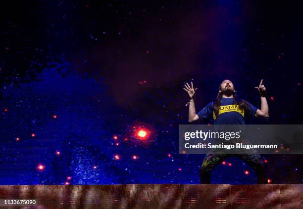 Steve Aoki performs during the first day of Lollapalooza Buenos Aires 2018 at Hipodromo de San Isidro on March 29, 2019 in Buenos Aires, Argentina.