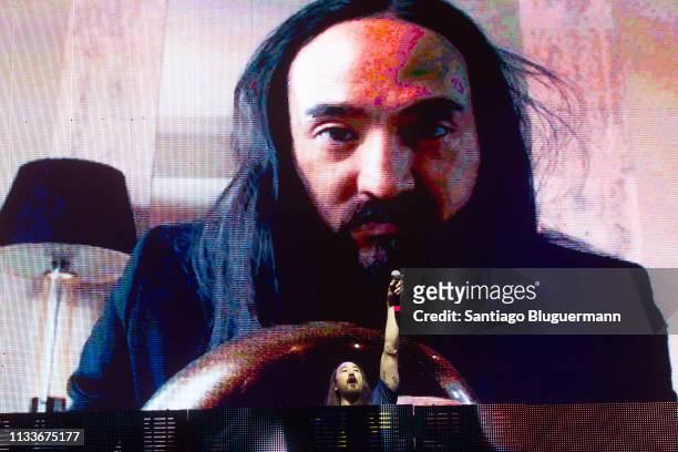 Steve Aoki performs during the first day of Lollapalooza Buenos Aires 2018 at Hipodromo de San Isidro on March 29, 2019 in Buenos Aires, Argentina.