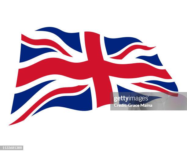 ilustraciones, imágenes clip art, dibujos animados e iconos de stock de reino unido bandera ondulada en el viento-vector - union jack