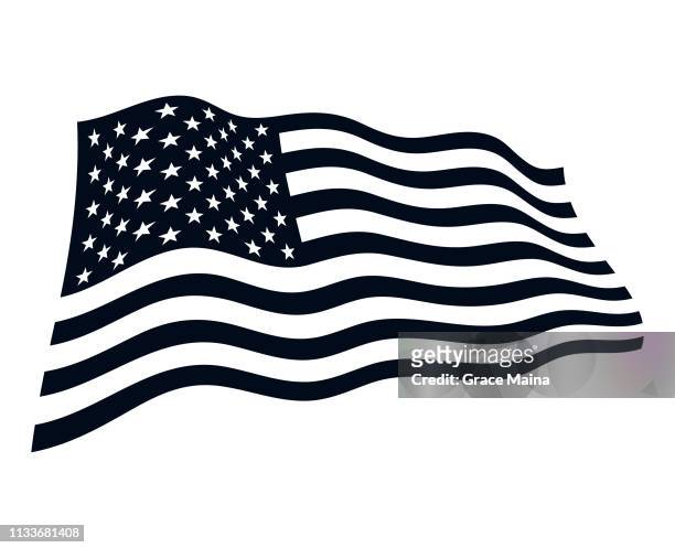 illustrazioni stock, clip art, cartoni animati e icone di tendenza di american flag in the wind illustration - vettore - bianco e nero