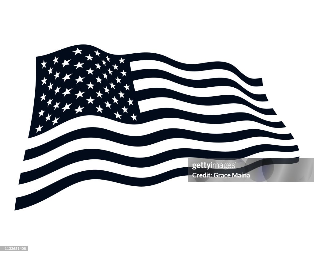 Bandeira americana na ilustração do vento-vetor