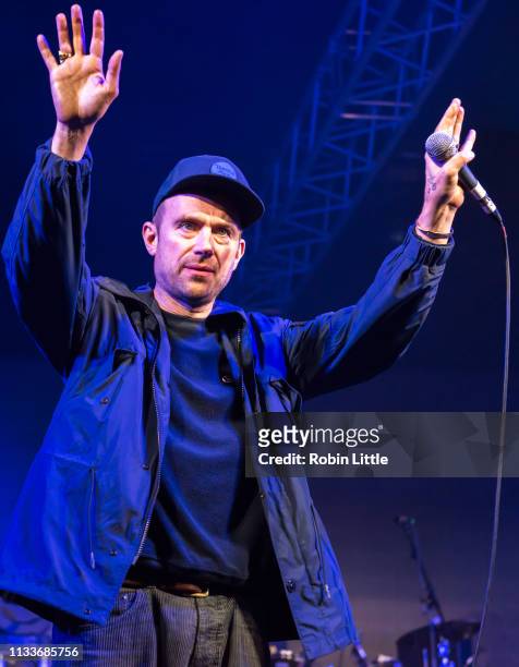 Damon Albarn of Blur performs on stage in Africa Express: The Circus, part of Waltham Forest London Borough of Culture 2019 at the Big Top, Wanstead...
