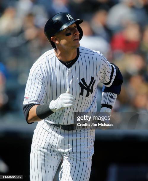 Troy Tulowitzki of the New York Yankees in action against the Baltimore Orioles on Opening Day at Yankee Stadium on March 28, 2019 in the Bronx...