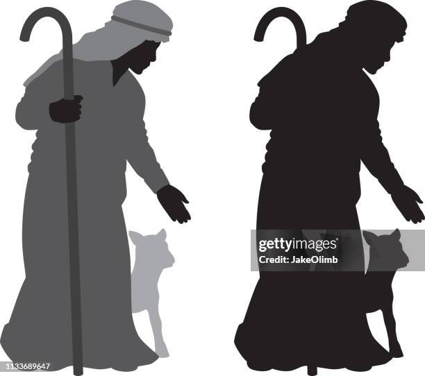 shepherd silhouette - sheep herder stock illustrations