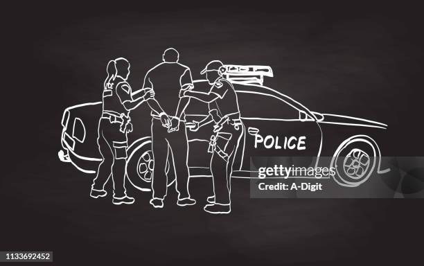 arresting the criminal police - car door stock illustrations