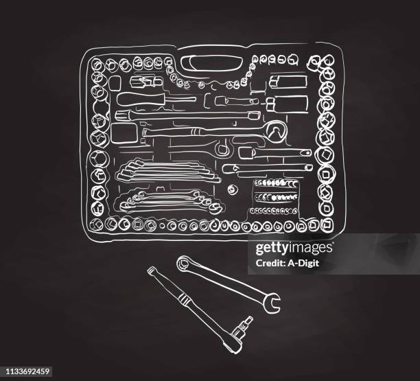 stockillustraties, clipart, cartoons en iconen met volledig gereedschap set sockets - model to scale