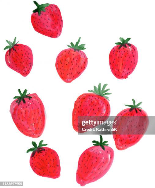 watercolor strawberries - strawberry stock illustrations