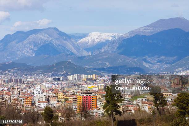 tirana cityscape - tirana foto e immagini stock