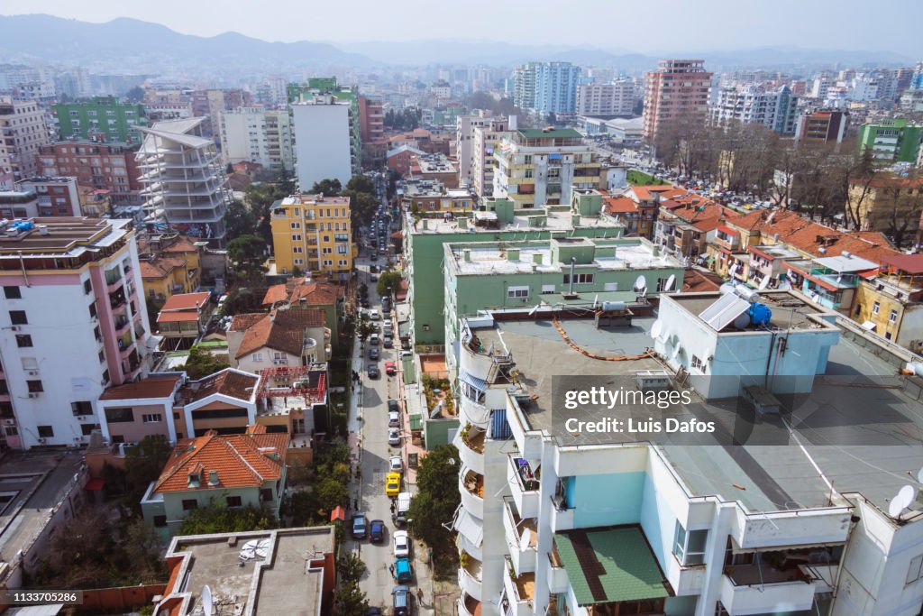 Tirana downtown high angle view