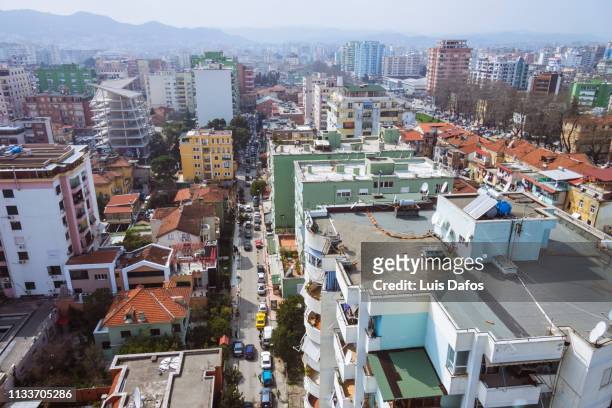 tirana downtown high angle view - albania stock pictures, royalty-free photos & images