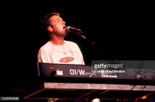 American Christian Pop musician Michael W Smith plays keyboards as he performs onstage at the World Music Theater, Tinley Park, Illinois, August 9,...
