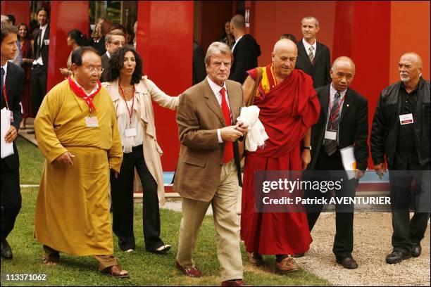 Carla Bruni-Sarkozy And The Dalai Lama Inaugurate The Lerab Ling Temple On August 22, 2008 - France's foreign minister Bernard Kouchner and Sogyal...