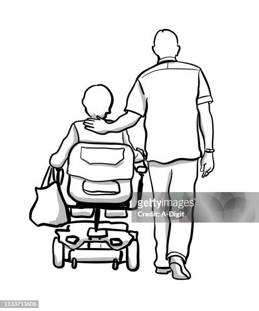 old couple disabled wife - clip art family stock illustrations