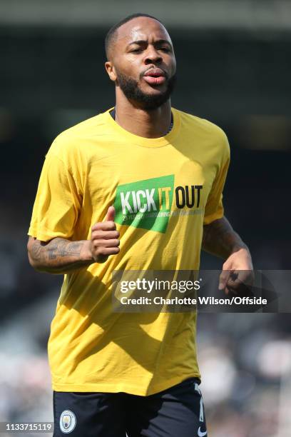 Raheem Sterling of Man City wears a Kick It Out shirt following the racism experienced by himself and other black players during the International...