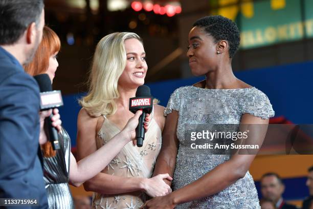 Brie Larson and Lashana Lynch attend Marvel Studios "Captain Marvel" Premiere on March 04, 2019 in Hollywood, California.