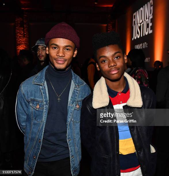 Actors Jelani Winston and Jahi Winston attend BET "Finding Justice" Atlanta premiere at The Foundry At Puritan Mill on March 04, 2019 in Atlanta,...