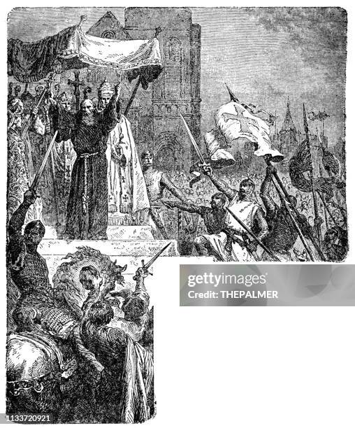 st. bernard of clairvaux engraving 1894 - benedictine monk stock illustrations
