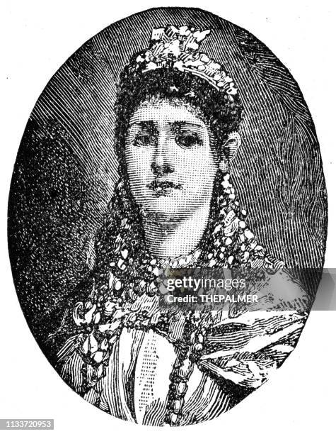 zenobia queen of palmyra engraving 1894 - palmera stock illustrations