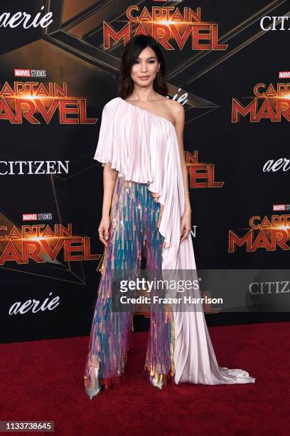 Gemma Chan attends Marvel Studios "Captain Marvel" Premiere on March 04, 2019 in Hollywood, California.