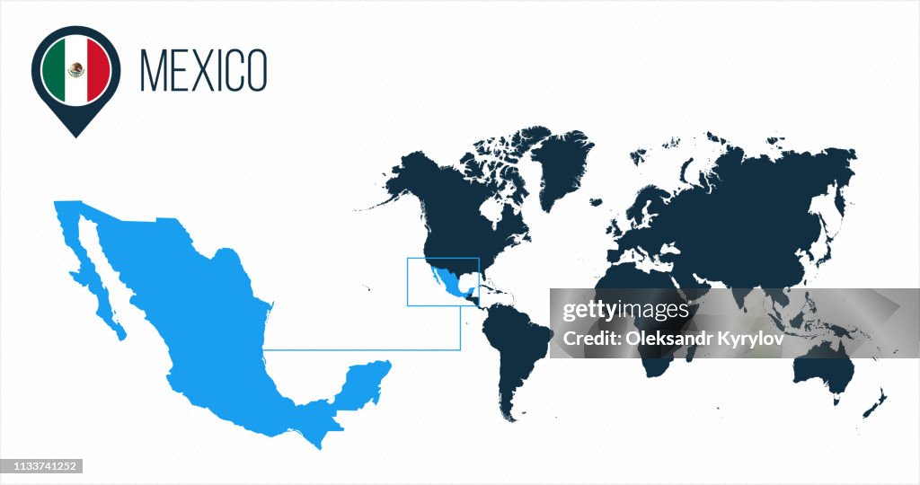Mexico Pointer Mexico Map Located On A World Map With Flag And Map Pointer Or Pin ...