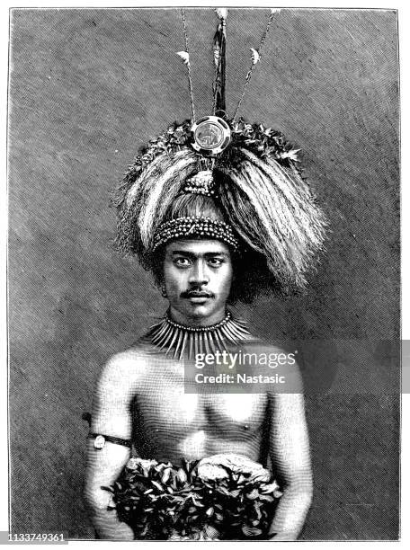 young chief of samoa ,polynesia - polynesian chief illustration stock illustrations