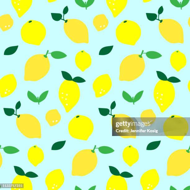 seamless lemon fruit pattern illustration, blue background - cartoon lemon juice stock illustrations