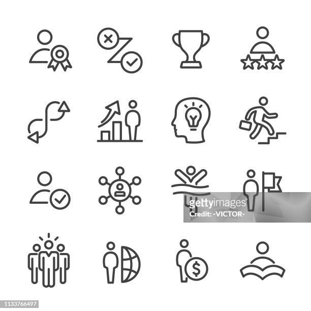 personal growth icons set - line series - anticipation stock illustrations