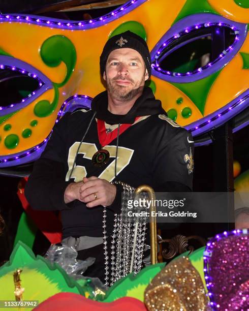 Celebrity monarchHarry Connick Jr. Rides in The 2019 Krewe of Orpheus parade on March 4, 2019 in New Orleans, Louisiana.