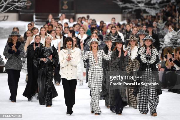 Cara Delevingne and models walk the runway during the finale of the Chanel show as part of the Paris Fashion Week Womenswear Fall/Winter 2019/2020 on...