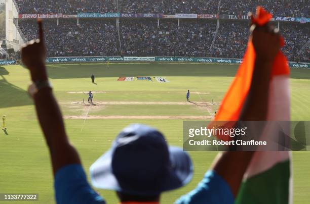 Virat Kohli of India celebrates scoring his century during game two of the One Day International series between India and Australia at Vidarbha...
