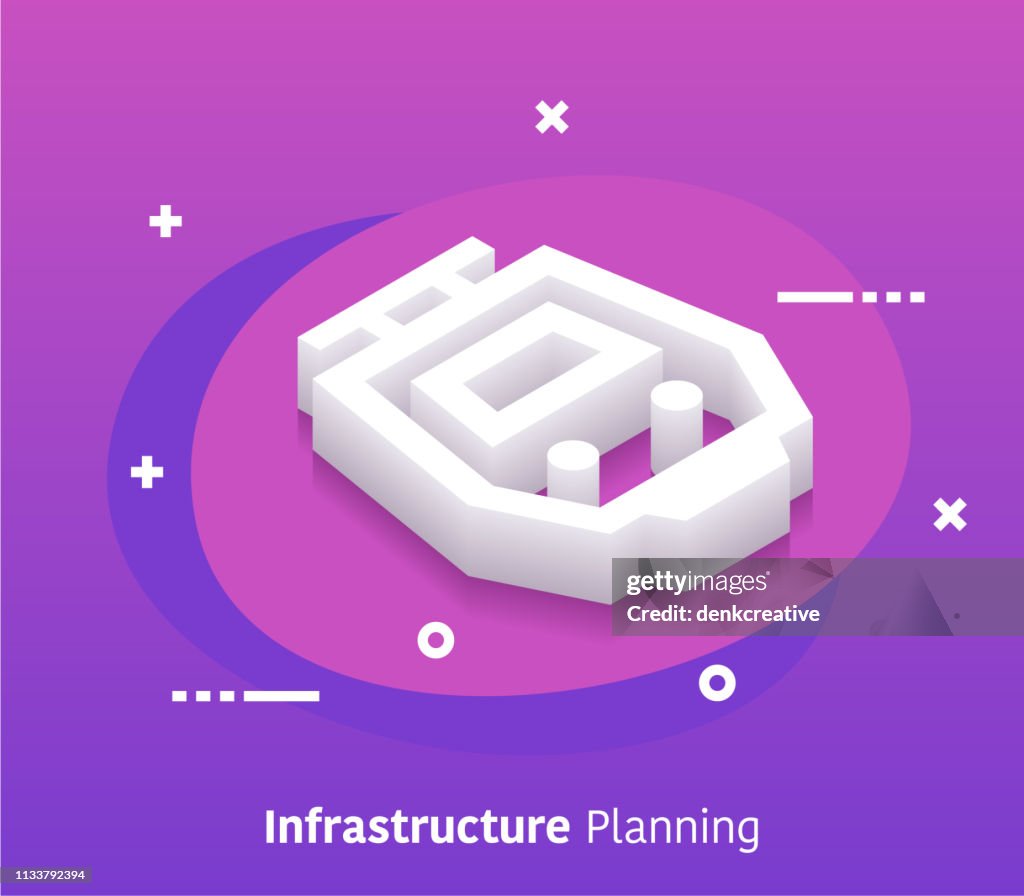 Isometric Infrastructure Planning Vector Web Banner & Icon Design