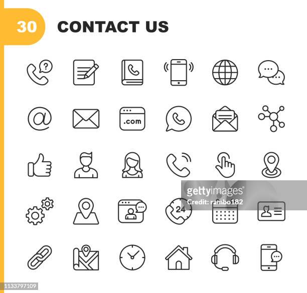 kontakt line icons. bearbeitbare stroke. pixel perfect. für mobile und web. enthält solche icons wie like button, location, kalender, messaging, netzwerk. - büro stock-grafiken, -clipart, -cartoons und -symbole