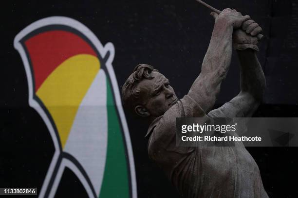 Detailed view of the Arnold Palmer Statue during a practice round for the Arnold Palmer Invitational Presented by Mastercard at the Bay Hill Club on...