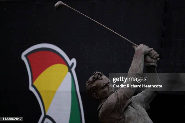 Detailed view of the Arnold Palmer Statue during a practice round for the Arnold Palmer Invitational Presented by Mastercard at the Bay Hill Club on...