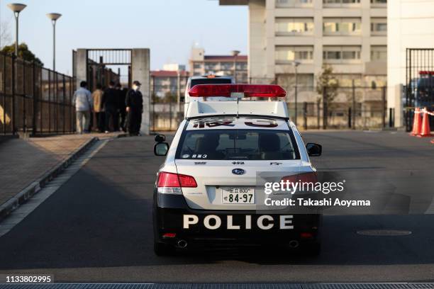 Police car enters the Tokyo Detention House on March 05, 2019 in Tokyo, Japan. The Tokyo District Court approved a bail request for Ghosn today....