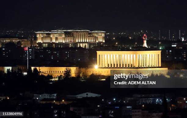 Anitkabir , the mausoleum of modern Turkey's founder Mustafa Kemal Ataturk, and the Presidential Palace complex are seen in Ankara on March 30, 2019.