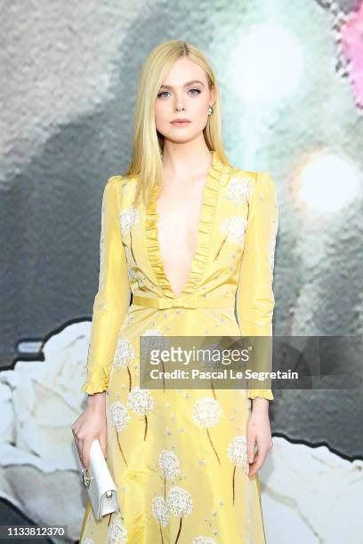 Elle Fanning attends the Miu Miu show as part of the Paris Fashion Week Womenswear Fall/Winter 2019/2020 on March 05, 2019 in Paris, France.