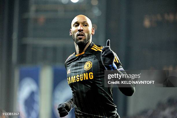 Nicolas Anelka of Chelsea jubilates after his second goal against FC Copenhagen during their UEFA Champions League round of 16 first leg football...