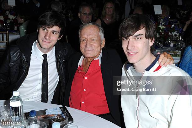 Cooper Hefner, Hugh Hefner and Marston Hefner attend the 55th Anniversary Thalians Gala Honoring Hugh Hefner at The Playboy Mansion on April 30, 2011...