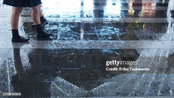 two students are standing in a stone floor wet with rain - wet stock pictures, royalty-free photos & images