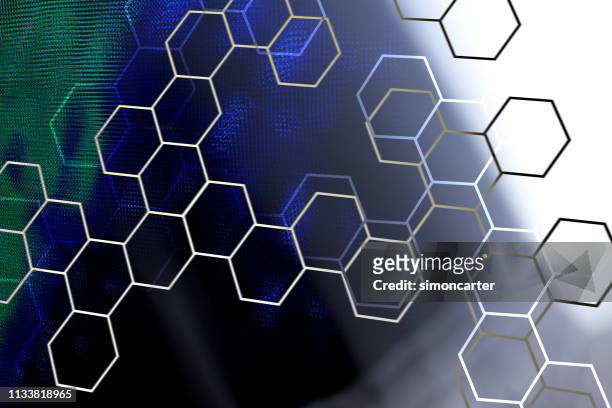 graphic hexagon shapes on abstract background - publikation stock pictures, royalty-free photos & images
