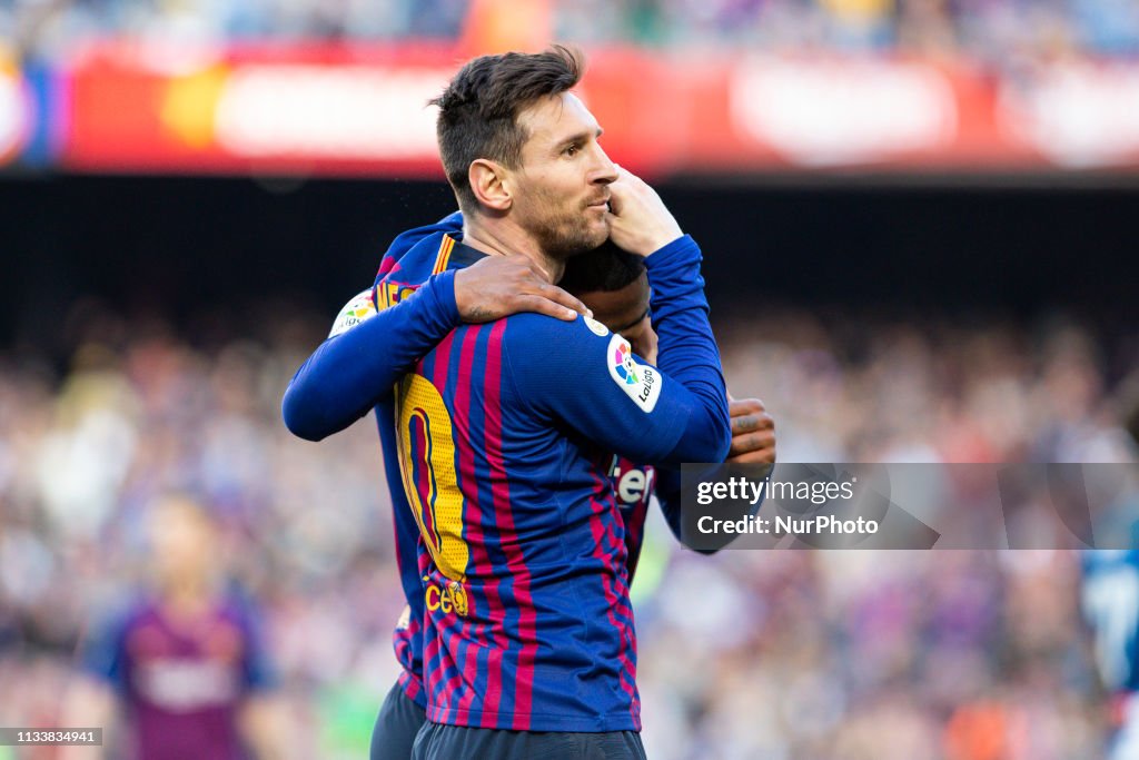 FC Barcelona forward Lionel Messi celebrates scoring the goal during